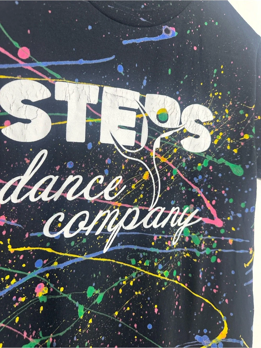 Gildan Black Tee with Neon Paint Splatter - STEPS Dance Company